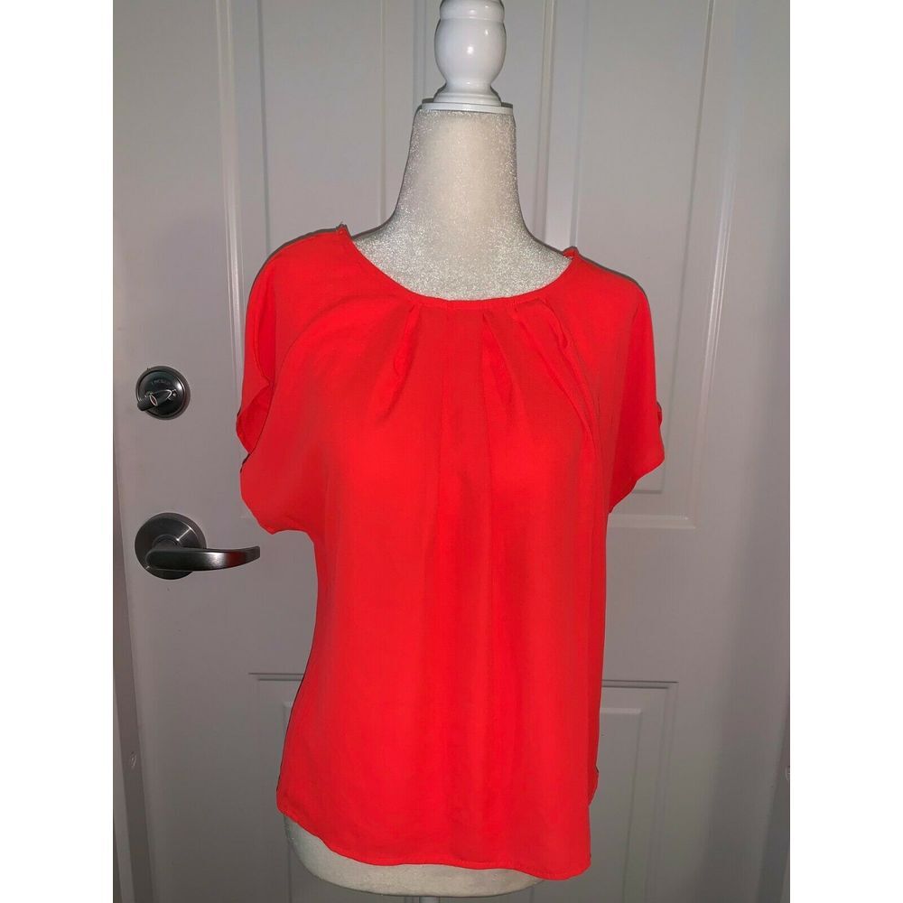Agaci Top Solid Hot Pink Short Sleeve Blouse Sz M